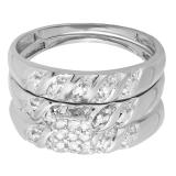 0.10 Carat (ctw) 10K White Gold Round White Diamond Ladie's & Men's Trio Set 1/10 CT