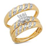 0.10 Carat (ctw) 10K Yellow Gold Round White Diamond Ladie's & Men's Trio Set 1/10 CT