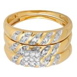 0.10 Carat (ctw) 10K Yellow Gold Round White Diamond Ladie's & Men's Trio Set 1/10 CT