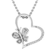 0.20 Carat (ctw) Sterling Silver Round Diamond Butterfly Charm Heart Pendant 1/5 CT