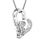0.20 Carat (ctw) Sterling Silver Round Diamond Butterfly Charm Heart Pendant 1/5 CT