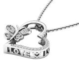 0.20 Carat (ctw) Sterling Silver Round Diamond Butterfly Charm Heart Pendant 1/5 CT