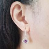 14K White Gold 6 MM Cushion Amethyst & Round Diamond Ladies Dangling Drop Earrings