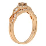 0.60 Carat (ctw) 10K Rose Gold Round Champagne & White Diamond Ladies Vintage Engagement Ring Set