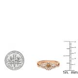 0.60 Carat (ctw) 10K Rose Gold Round Champagne & White Diamond Ladies Vintage Engagement Ring Set