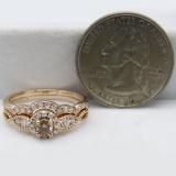0.60 Carat (ctw) 10K Rose Gold Round Champagne & White Diamond Ladies Vintage Engagement Ring Set