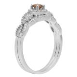 0.60 Carat (ctw) 14K White Gold Round Champagne & White Diamond Ladies Vintage Engagement Ring Set