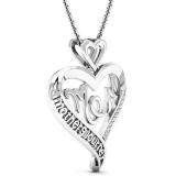 0.05 Carat (ctw) Sterling Silver Round Diamond Ladies Heart Moms Gift Mothers Journey Pendant