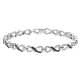 0.20 Carat (ctw) Sterling Silver Round Blue & White Diamond Ladies Infinity Tennis Bracelet 1/5 CT