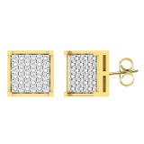 0.10 Carat (ctw) Sterling Silver 18K Yellow Gold Plated Diamond Dice Shaped Earrings 1/10 CT