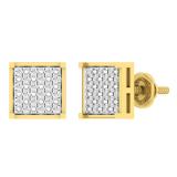 0.10 Carat (ctw) Sterling Silver 18K Yellow Gold Plated Diamond Dice Shaped Earrings 1/10 CT