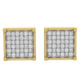 0.10 Carat (ctw) Sterling Silver 18K Yellow Gold Plated Diamond Dice Shaped Earrings 1/10 CT