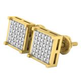 0.10 Carat (ctw) Sterling Silver 18K Yellow Gold Plated Diamond Dice Shaped Earrings 1/10 CT