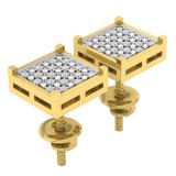 0.10 Carat (ctw) Sterling Silver 18K Yellow Gold Plated Diamond Dice Shaped Earrings 1/10 CT