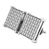 0.35 Carat (ctw) Sterling Silver Diamond Square Shape Mens Ladies Hip Hop Stud Earrings 1/3 CT