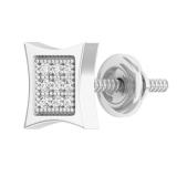 0.05 Carat (Cttw) Round Diamond Kite Shape Mens Hip Hop Iced Single Stud Earring (1 Pc Only) 10K White Gold