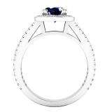 14K White Gold 8X6 MM Oval Blue Sapphire & Round Diamond Bridal Split Shank Halo Engagement Ring