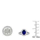 14K White Gold 8X6 MM Oval Blue Sapphire & Round Diamond Bridal Split Shank Halo Engagement Ring