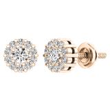 0.45 Carat (ctw) 10K Rose Gold Round Diamond Ladies Cluster Style Stud Earrings 1/2 CT