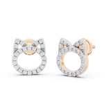 0.25 Carat (ctw) Round White Diamond Cat Ear Stud Earrings for Her (Color I-J Clarity I1-I2) in 14K Rose Gold in Screw Back