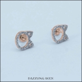 0.25 Carat (ctw) Round White Diamond Cat Ear Stud Earrings for Her (Color I-J Clarity I1-I2) in 14K Rose Gold in Screw Back