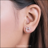 0.25 Carat (ctw) Round White Diamond Cat Ear Stud Earrings for Her (Color I-J Clarity I2-I3) in 925 Sterling Silver in Push Back