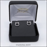 0.25 Carat (ctw) Round White Diamond Cat Ear Stud Earrings for Her (Color I-J Clarity I2-I3) in 925 Sterling Silver in Push Back