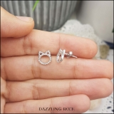 0.25 Carat (ctw) Round White Diamond Cat Ear Stud Earrings for Her (Color I-J Clarity I2-I3) in 925 Sterling Silver in Push Back