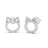 0.25 Carat (ctw) Round White Diamond Cat Ear Stud Earrings for Her (Color I-J Clarity I2-I3) in 925 Sterling Silver in Screw Back