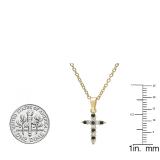 14K Yellow Gold Round Blue Sapphire & White Diamond Ladies Cross Pendant