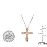 0.30 Carat (ctw) 10K Rose Gold Princess & Round Diamond Ladies Looping Cross Pendant 1/3 CT