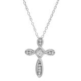 0.30 Carat (ctw) 18K White Gold Princess & Round Diamond Ladies Looping Cross Pendant 1/3 CT