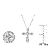 0.30 Carat (ctw) 18K White Gold Princess & Round Diamond Ladies Looping Cross Pendant 1/3 CT