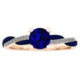 10K Rose Gold Round Blue Sapphire & Diamond Ladies Swirl Split Shank Engagement Ring
