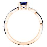 10K Rose Gold Round Blue Sapphire & Diamond Ladies Swirl Split Shank Engagement Ring