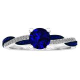 10K White Gold Round Blue Sapphire & Diamond Ladies Swirl Split Shank Engagement Ring