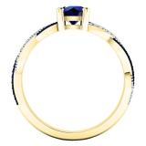 10K Yellow Gold Round Blue Sapphire & Diamond Ladies Swirl Split Shank Engagement Ring