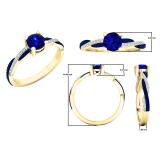 10K Yellow Gold Round Blue Sapphire & Diamond Ladies Swirl Split Shank Engagement Ring
