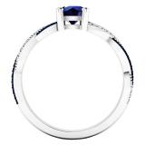 14K White Gold Round Blue Sapphire & Diamond Ladies Swirl Split Shank Engagement Ring