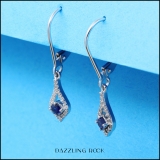 14K White Gold Round Blue Sapphire & White Diamond Ladies Dangling Drop Earrings