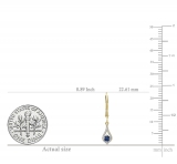 14K Yellow Gold Round Blue Sapphire & White Diamond Ladies Dangling Drop Earrings