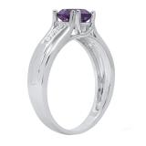 Sterling Silver 6 MM Cushion Amethyst & Round Diamond Ladies Bridal Engagement Ring