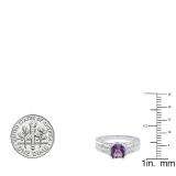 Sterling Silver 6 MM Cushion Amethyst & Round Diamond Ladies Bridal Engagement Ring