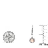 10K White Gold 5 MM Each Cushion Morganite & Round Diamond Ladies Halo Style Dangling Drop Earrings