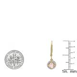 10K Yellow Gold 5 MM Each Cushion Morganite & Round Diamond Ladies Halo Style Dangling Drop Earrings