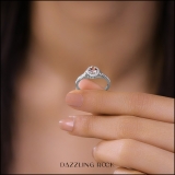 14K White Gold 5 MM Round Morganite & White Diamond Ladies Halo Style Bridal Engagement Ring