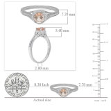 14K White Gold 5 MM Round Morganite & White Diamond Ladies Halo Style Bridal Engagement Ring