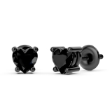 0.50 Carat (ctw) Black Plated Sterling Silver Heart Black Diamond Ladies Stud Earrings 1/2 CT
