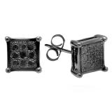 0.05 Carat (ctw) Black Rhodium Plated Sterling Silver Black Diamond Mens Hip Hop Iced Stud Earrings