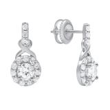 Sterling Silver 4 MM Each Round White Sapphire & Diamond Ladies Swirl Drop Earrings